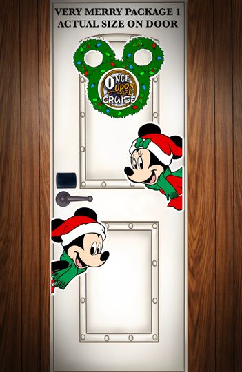 Discover Disney Cruise Holiday Package Digitally Painted Very Merry Christmas Mickey, Minnie & Wreath Inspired Art Magnets For Your Stateroom Door!