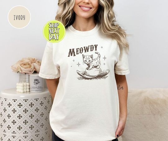 Discover Meowdy Cute Kitten Cat Country Western Tshirt,  Funny Country Music Tees, Cat Lovers Gift, Sarcastic Western Tee, Rodeo Life T Shirt - AF020