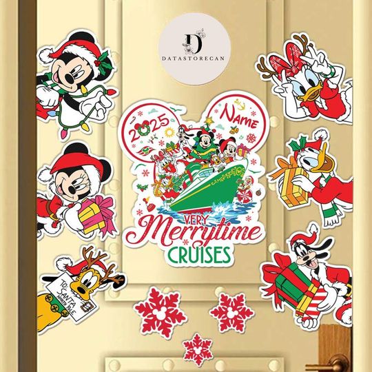 Discover All characters Disney Cruise Line Christmas magnet, Very Merrytime Cruises magnet, Mickey Stitch Minnie Pooh Toy Story Princess magnet