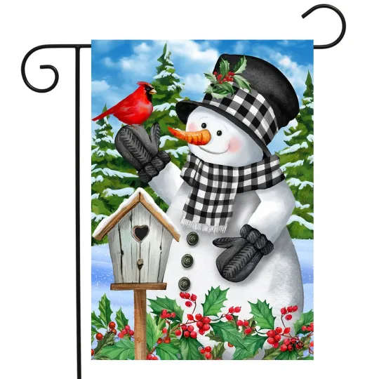 Discover Briarwood Lane Checkered Snowman Winter Garden Flag
