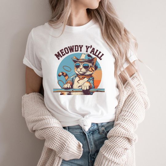 Discover Meowdy Y'All Cat T-Shirt: Funny Cowboy Western Graphic Tee