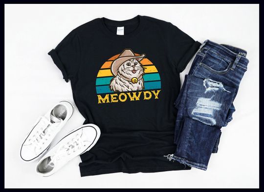 Discover Meowdy Cowboy Cat | Meow Howdy Graphic | Cute Western Clothing | T-Shirt | Tank Top | Sweatshirt | Hoodie