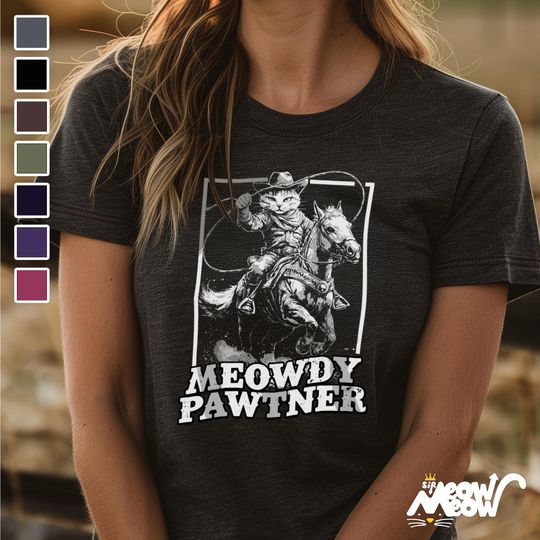 Discover Funny Cowboy Cat T-Shirt: Meowdy Pawtner Western Tee