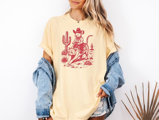 Discover Funny Cowboy Mouse Shirt Comfort Colors T Shirt for Men Women Guys Meowdy Cat Shirt Western Theme Gifts Retro Vintage Rodeo Cute Mouse Tee