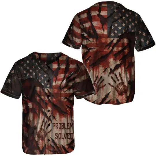 Discover Problem Solved Bloody Halloween Baseball Jersey - Adults Kids & Youth