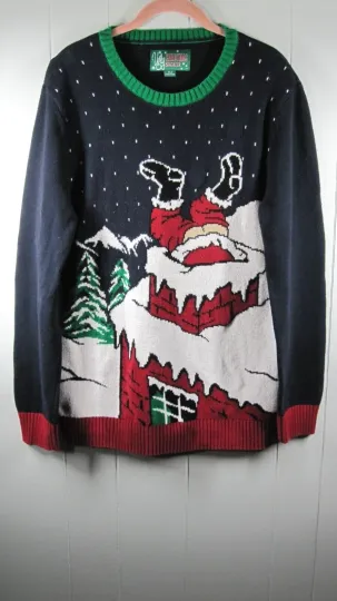 Ugly Christmas Sweater Women's L Santa Butt Chimney Colorful Office Party Funny