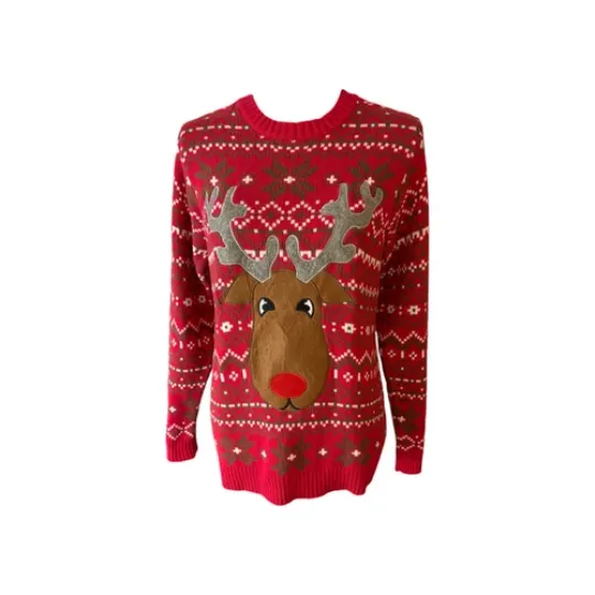 Discover Ugly Holiday Christmas Sweater Women M Reindeer Red Cotton