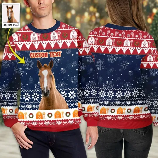 Personalized Photo Moo-Ey Ugly Christmas Sweater, Horse Christmas Christmas Gift