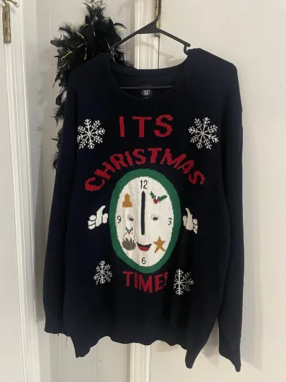 Discover Ugly Christmas Sweater It’s Christmas Time Clock Face Size 2XL PreOwned Good