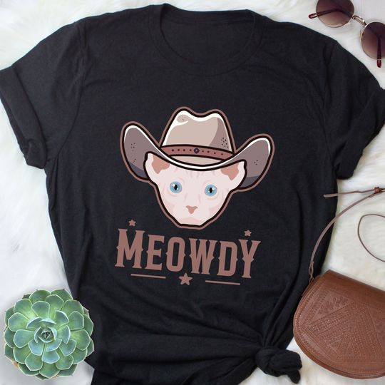 Discover Dwelf Cat Meowdy Shirt, Women, Men, Funny Cowboy Cat Lover Gift, Cute Howdy T-shirt, Pet Cat Mom, Dad Tee, Western Yeehaw Hairless Sphynx