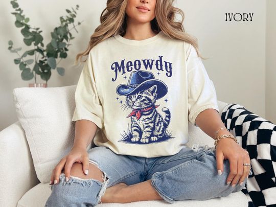 Meowdy Cowboy Cat Shirt, Funny Western Cat Tee, Vintage Cat Shirt, Cute Cat Lover Gift, Cat Mom Cowgirl Shirt, Retro Cowboy Kitty Tee