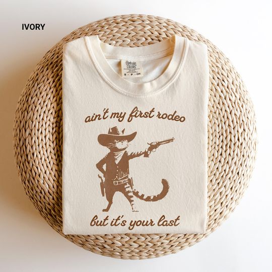 Discover Funny Cowboy Cat Shirt: Vintage Rodeo Graphic Tee