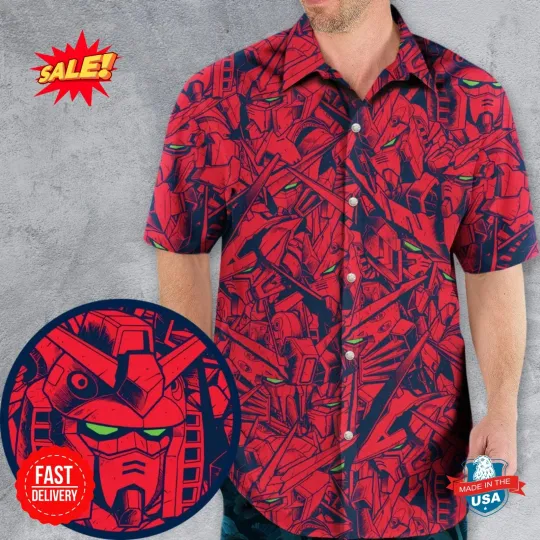 Gundam Camo Magenta Gundam Hawaiian Shirt