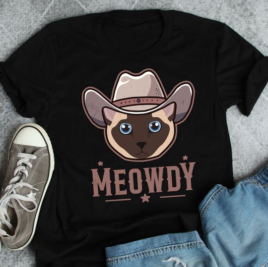 Tonkinese Cat Meowdy Shirt, Women, Men, Funny Cowboy Cat Lover Gift, Cute Howdy T-shirt, Pet Cat Mom, Dad Tee, Western Texas Yeehaw Meme