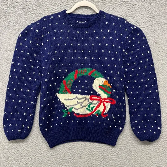 Discover Vtg Ugly Christmas Sweater Womens M Blue Holiday Wreath Grannycore Retro