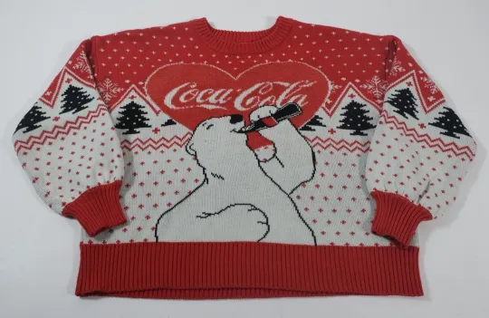 Discover Coca Cola Polar Bear Sweater Size Medium M Holiday Crew Neck Ugly Christmas