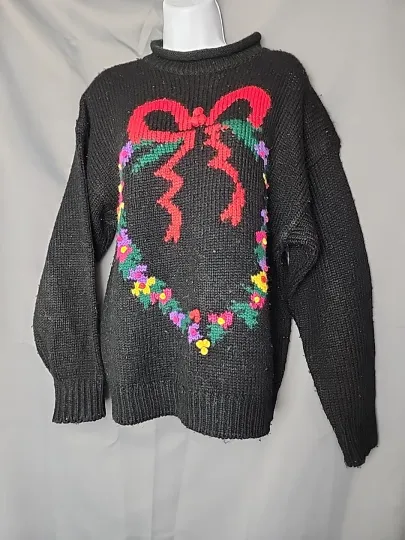 Vintage 90s Boundary Waters Ugly Christmas Sweater Wreath Sz LG Priority