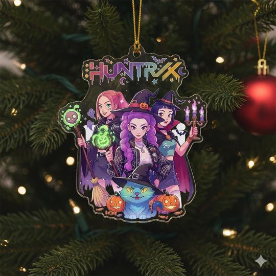 Spooky Huntrix Halloween Acrlic Ornament, Kpop Demon Hunters Ornament, Saja Girls Ornament, Derpy Tiger, Huntrix Merch, Kpop Huntrix Gift