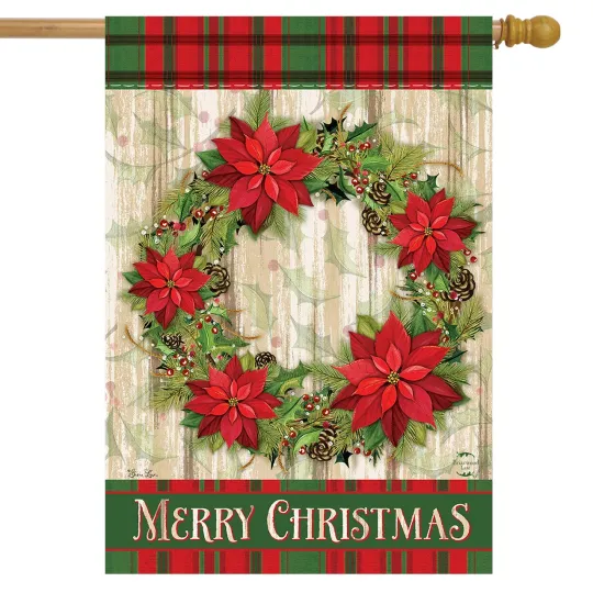 Discover Briarwood Lane Poinsettia Wreath Christmas House Flag