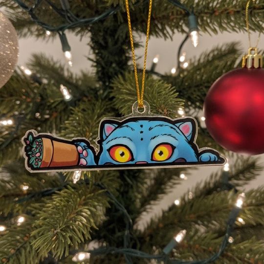 KPOP Blue Demon Tiger Acrylic Ornament, Derpy Tiger Ornament, Derpy the Tiger Christmas Ornament, Demon Hunters Decor, Demon Tiger Ornament