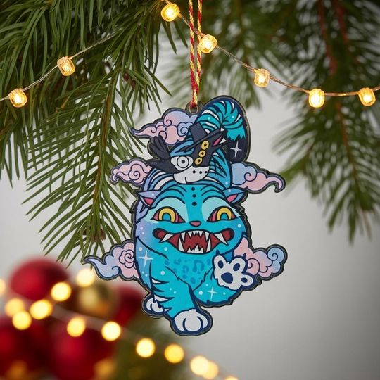 Derpy the Tiger And Bird Christmas Ornament, Demon Hunter Tiger Acrylic Ornament, Derpy Tiger and Sussie Bird Ornament, Demon Hunters Decor
