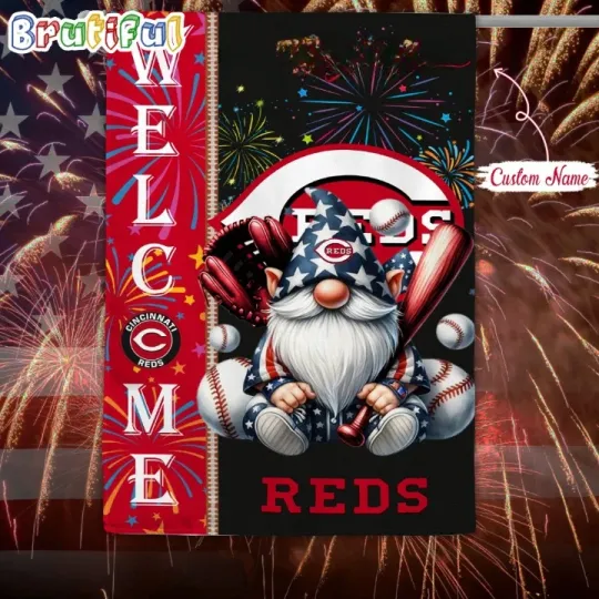Custom 4th Of July Cincinnatis TeamReds Garden Flag, 4th of July Garden Flag