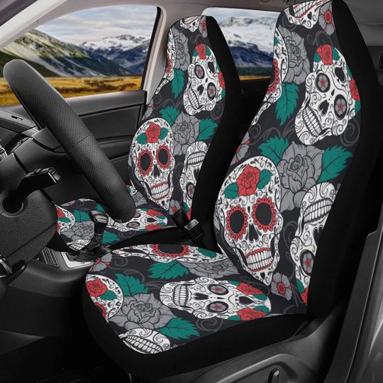 Sugar skull Car Seat Covers car mats Calaveras Candy skull car seat cover mats Halloween rose gothic skull car seat protector covers mat