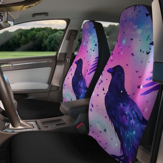 Raven Car Seat Covers~Pastel Goth Vehicle Accessories| Halloween Gothic Car Decor|Spooky Goth Auto Interior|Dark Fantasy Seat Protectors