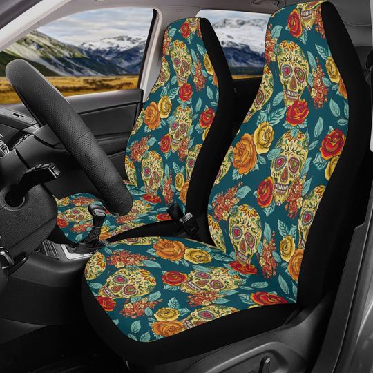 Sugar skull Car Seat Covers car mats Calaveras Candy skull car seat cover mats Halloween rose gothic skull car seat protector covers mat