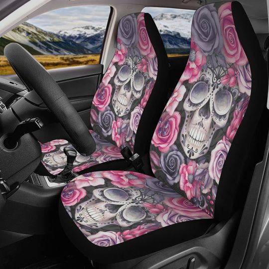 Discover Flower Sugar skull Seat Covers for car mat flower skull car seat protector rose Mexican skull car mat candy skull car accessories seat cover