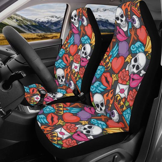 Discover Halloween skull Car Seat Cover car mat, Skeleton car seat cover mat Grim reaper gothic skull car seat protector covers mat skeleton car mats