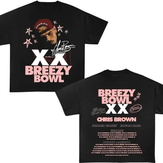 Discover Chris Brown 2025 Tour Breezy Bowl Xx T-Shirt, Chris Brown Fan Gift Tee