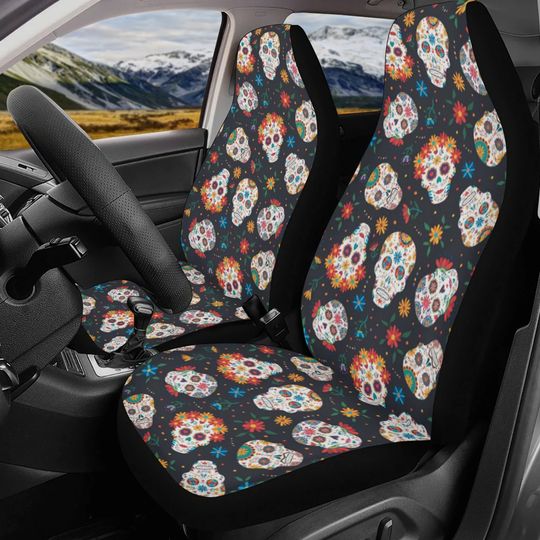 Discover Mexico skull Car Seat Covers car mats, sugar skull car seat cover mats, Day of the dead gothic candy skull car seat protector covers mats