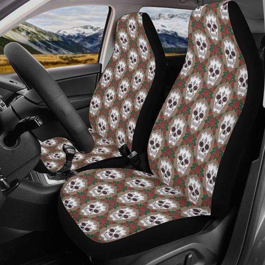Discover Halloween skull cover cushion accessories for Cars, evil car protector, grim reaper car seat cover full set, flaming skull car seat covers