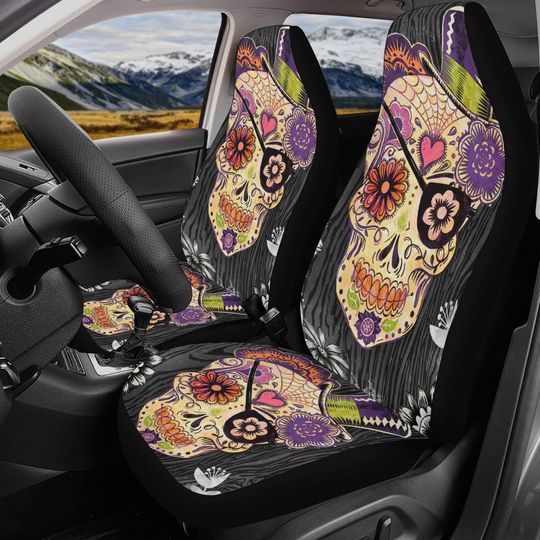 Day of the dead seat cover protector, candy skull car seat , sugar skull girl car seat dia de los muertos skull seat cover protector car mat