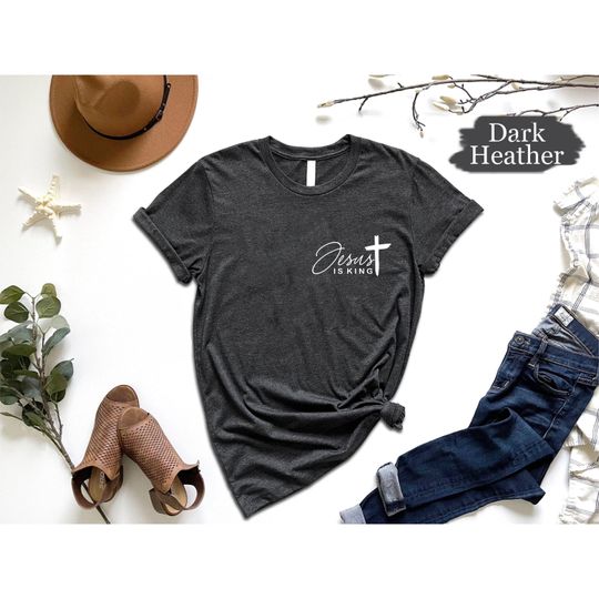 Discover Jesus is King T-shirt, Left Chest Printed, Christian Apparel, The King Is Coming, Faith Clothing, Christian T-Shirt, Christian Gift, Tee Top