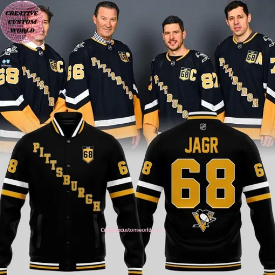 Discover Pittsburgh Penguins JAGR #68 Baseball Jacket Hockey Team Custom Namr - Number