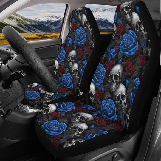 Discover Spooky death car tool, floral skull cover cushion accessories for Cars, biker skull car headrest covers, motorcycle skull car shifter gear c