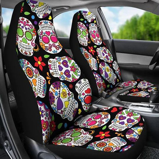 Candy skull calaveras Mexican skull Car Seat Covers car mats, day of the dead car seat cover mats, sugar skull car accessories covers mats