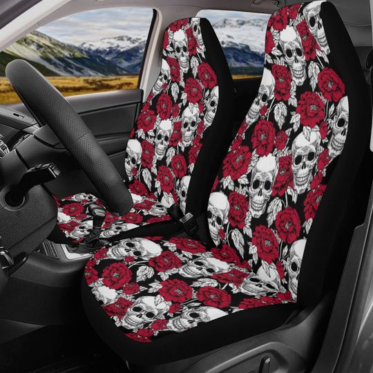 Discover Rose skull mat for car, death skull car protector, rose skull car seat cover full set evil car seat cover full set rose skull car seat cover