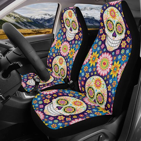 Discover Candy skull seat cover for car, Day of the dead skull Seat Covers mat for car, sugar skull seat cover rug mat for car, skull car seat cover