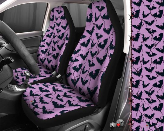 Discover Pastel Goth Dark Friends Car Seats Covers, Grunge Gothic Car Seats Protector, Halloween Vamp Car Accessories, Bat Swarm Witchy Halloween