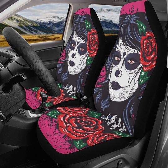 Discover Sugar skull girl car seat cover, Sugar skull Seat Covers for car, flower skull car seat protector mat candy skull car accessories seat cover