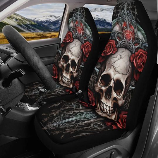 Flame skull car seat belt covers, motorcycle skull car covers, death with scythes seat cushion punisher skull car seat protector cover