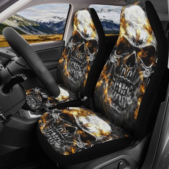 Discover Flaming Skull Car Seat Cover car mat full set, Grim reaper skull seat cover mat for car Gothic skull car seat cover, skull mat cover for car