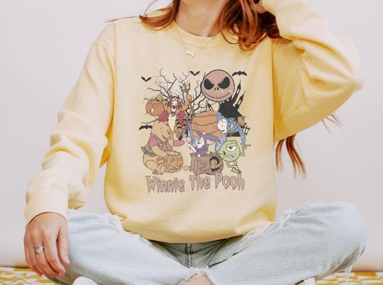 Discover Comfort Colors Pooh & Friends Sweatshirt, Winnie The Pooh Halloween Sweatshirt, Disney Halloween, Halloween Gift, Spooky Season Sweatshirt