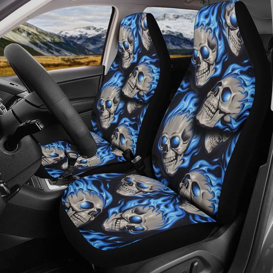 Discover Flaming skull seat cover for car, Day of the dead skull Seat Covers mat for car skull seat cover rug mat for car floral skull car seat cover