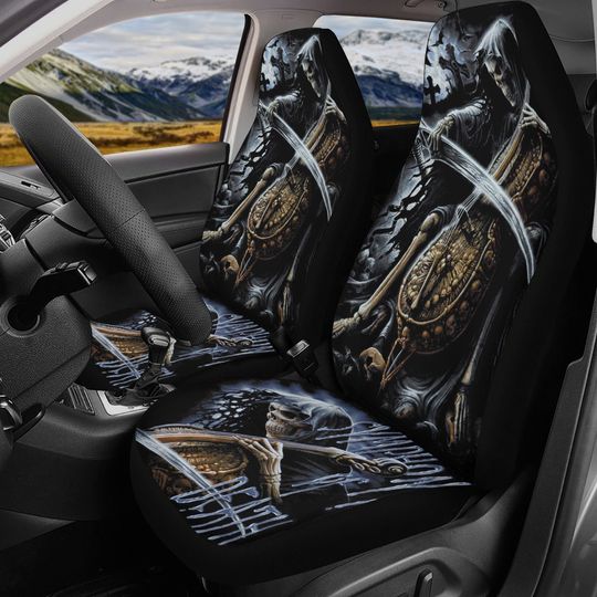 Discover Grim reaper Skull Car Seat Cover car mat Skeleton death seat cover mat Flaming skull car seat protector skull mat skeleton car mat seat tool