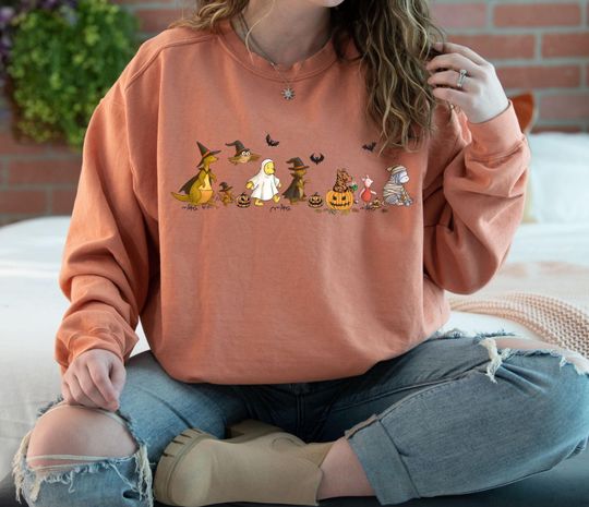 Discover Comfort Colors Pooh & Friends Halloween Hoodie, Retro Winnie The Pooh Halloween Sweatshirt, Pooh Halloween Hoodie, Pooh Characters Hoodie