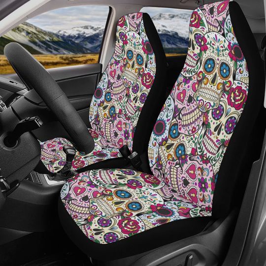 Discover Sugar skull dia de los muertos calaveras Car Seat Covers, day of the dead car mats, sugar skull car accessories, skull car seat covers mats